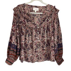 Cleobella Small Samara Paisley Top Blouse Button Boho Ruffles Organic Cotton